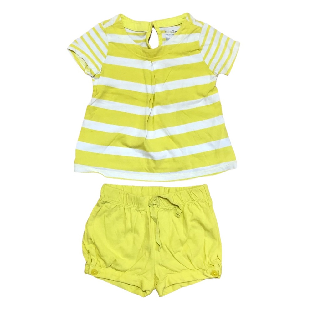 Baby Gap yellow & white striped short sleeve top with yellow shorts 18-24 mos.